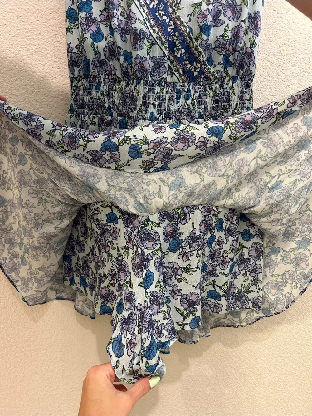 Alice + Olivia Blue and Purple Floral V-Neck Mini Dress with shorts inside - Picture 5 of 5